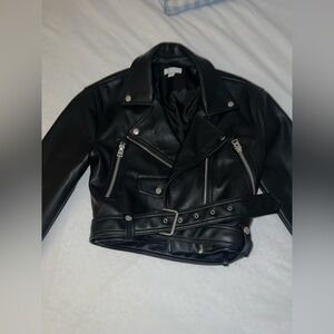 Women's Black Faux Leather Jacket with Removable Belt